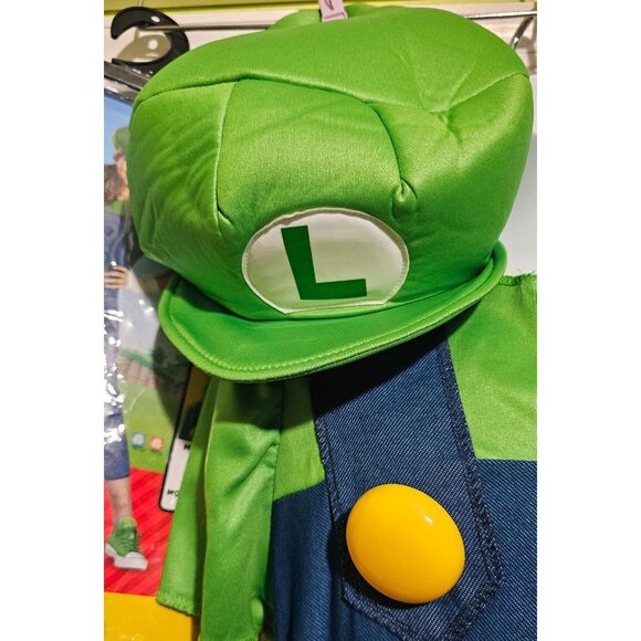 Luigi Girls Costume XL Mario Nintendo Halloween with Mustache Stick Hat Gloves - Picture 3 of 15